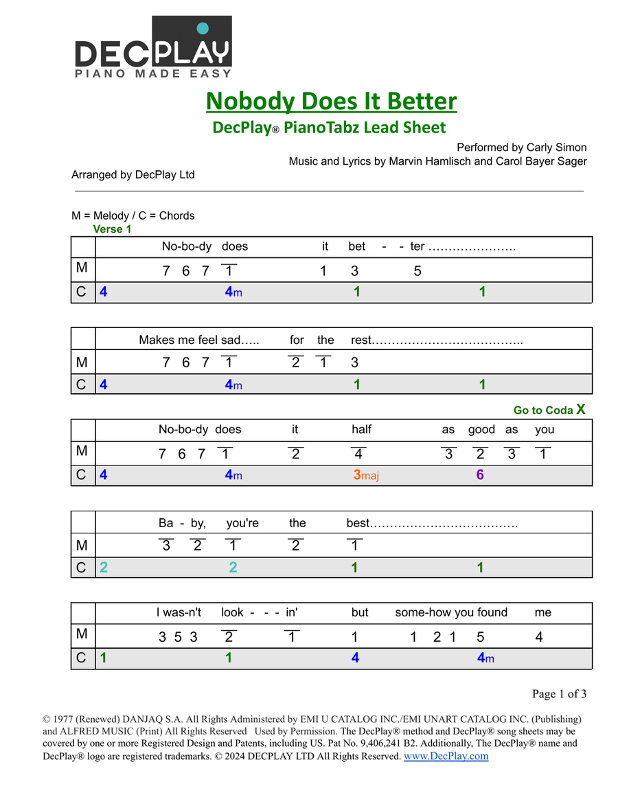 Nobody Does It Better Easy Piano scores gallery preview page 1