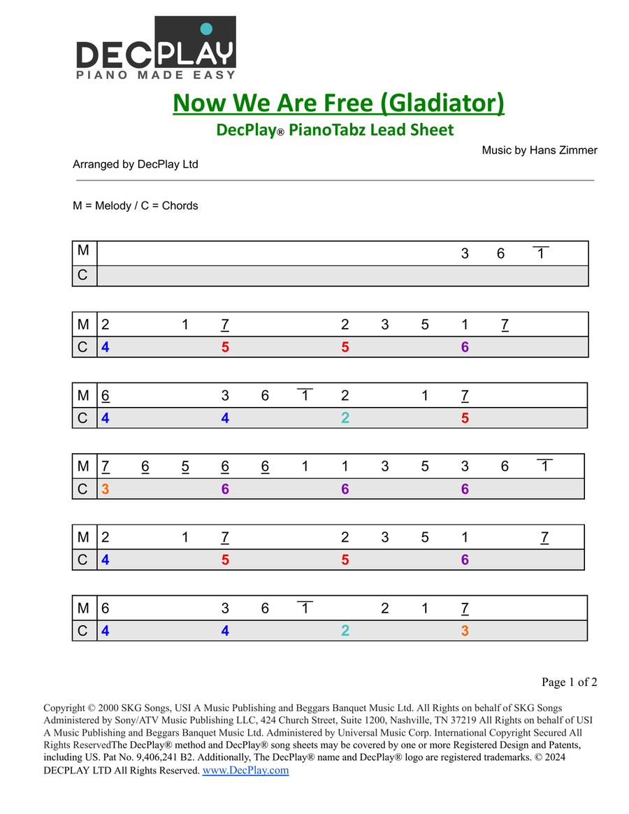 Now We Are Free Easy Piano scores gallery preview page 1