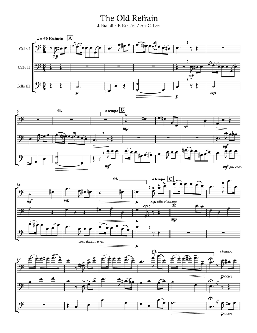 The Old Refrain - Score Only String Trio scores gallery preview page 1