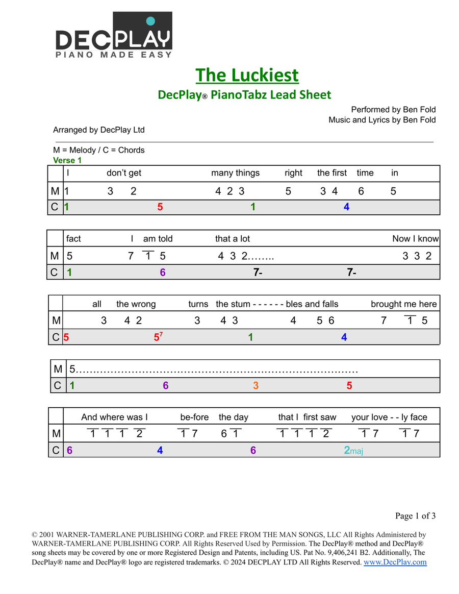 The Luckiest Easy Piano scores gallery preview page 1