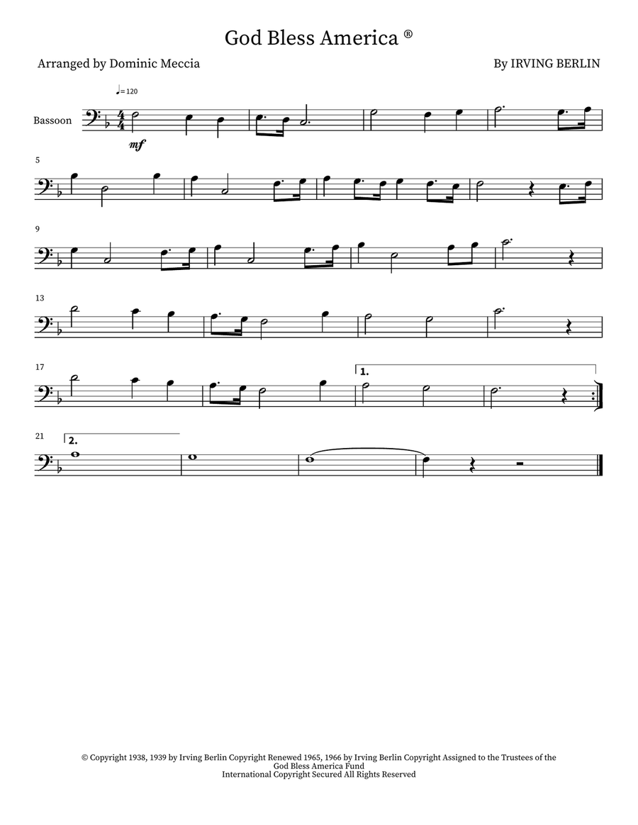 God Bless America ® God Bless America ® Bassoon Solo scores gallery preview page 1