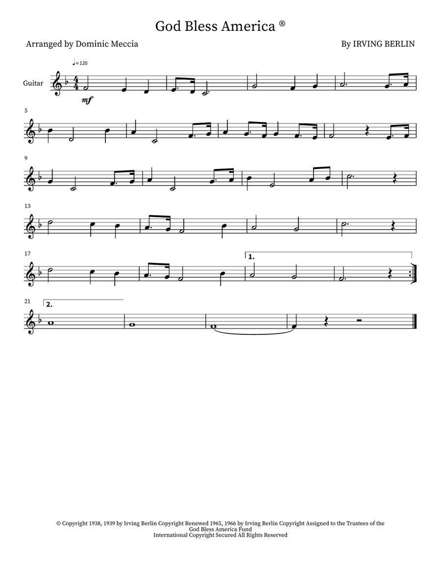 God Bless America ® God Bless America ® Guitar Solo scores gallery preview page 1