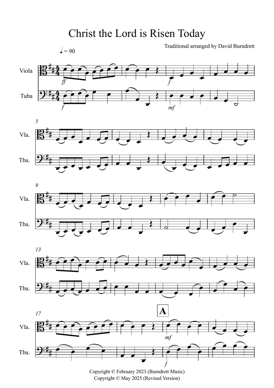 Christ The Lord is Risen Today for Viola and Tuba Duet Tuba scores gallery preview page 1