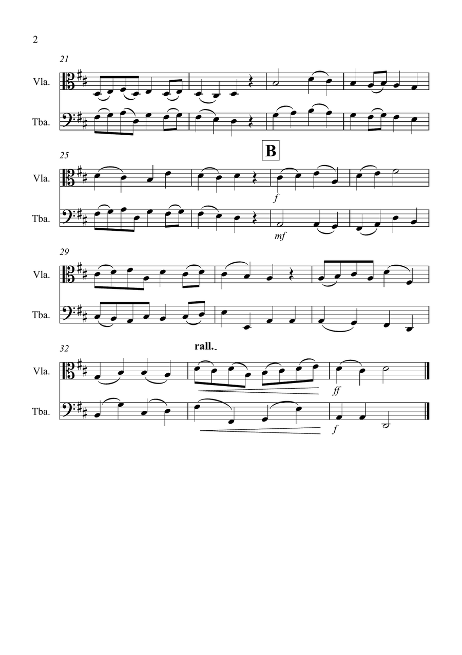 Christ The Lord is Risen Today for Viola and Tuba Duet Tuba scores gallery preview page 2