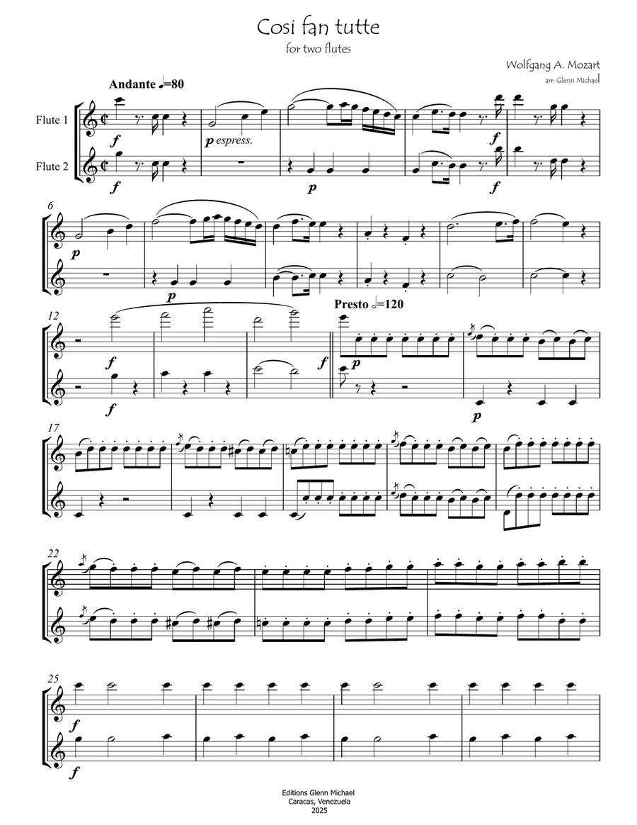 Cosi Fan Tutte for TWO FLUTES Flute Duet scores gallery preview page 2