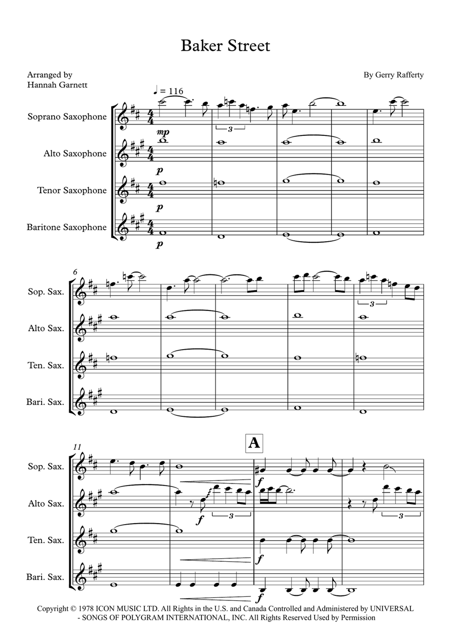 Baker Street Baker Street Saxophone Quartet scores gallery preview page 1
