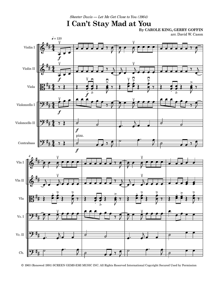 I Can't Stay Mad At You String Orchestra scores gallery preview page 1