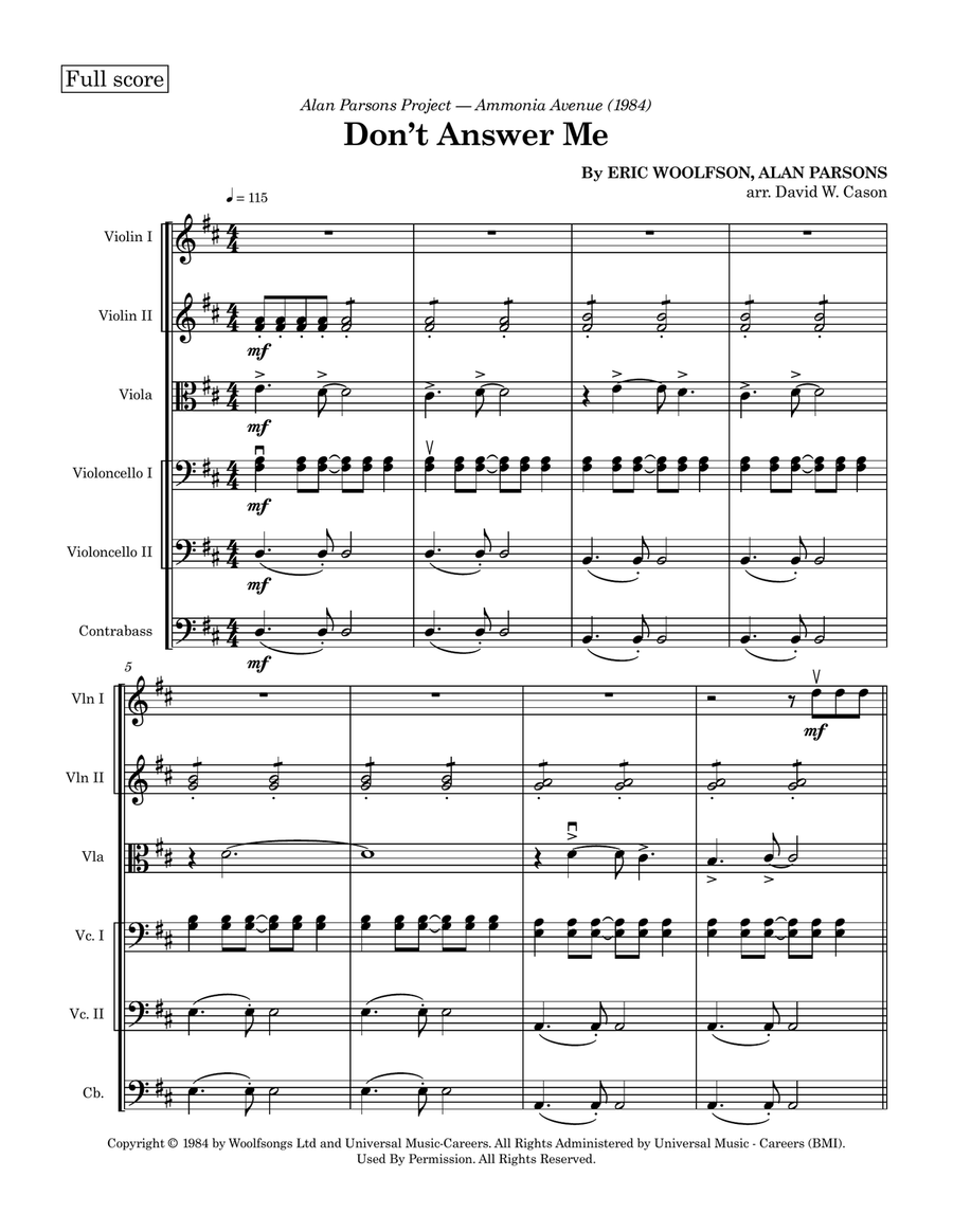 Don't Answer Me String Orchestra scores gallery preview page 1