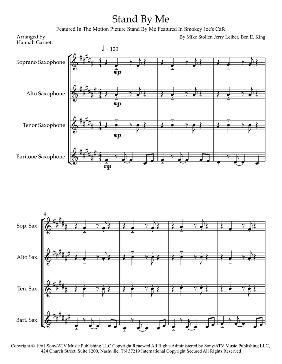 Stand By Me Stand By Me Saxophone Quartet scores gallery preview page 1