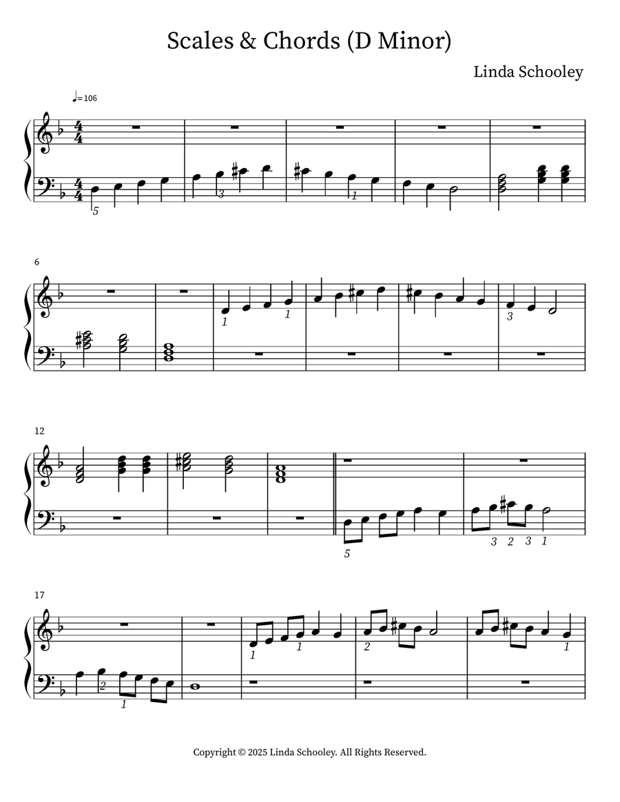 Scales & Chords (D Minor) Easy Piano scores gallery preview page 1