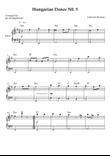 Hungarian Dance No. 5 – Easy Piano (Key of Em)