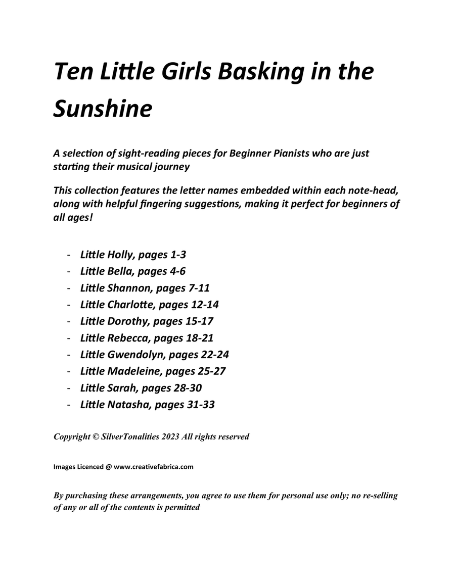 Ten Little Girls Basking in the Sunshine for Beginner Piano Piano Method scores gallery preview page 2