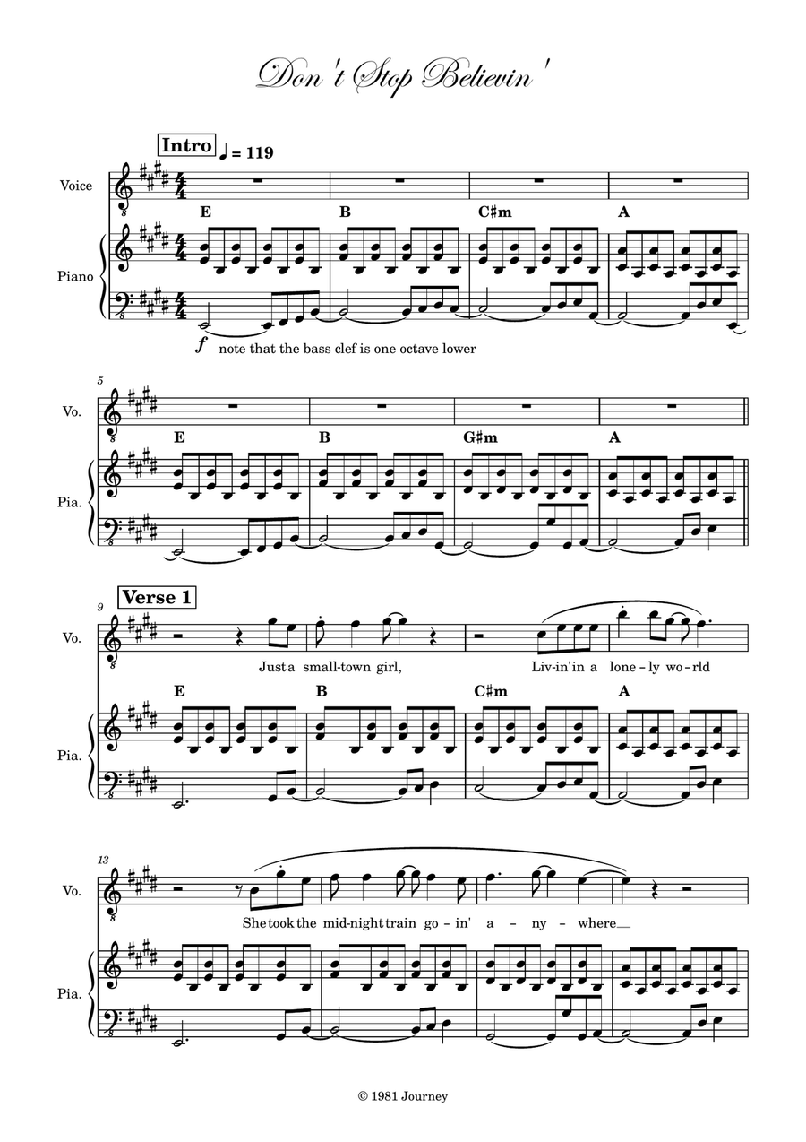 Don't Stop Believin' Don't Stop Believin' Piano, Vocal scores gallery preview page 1
