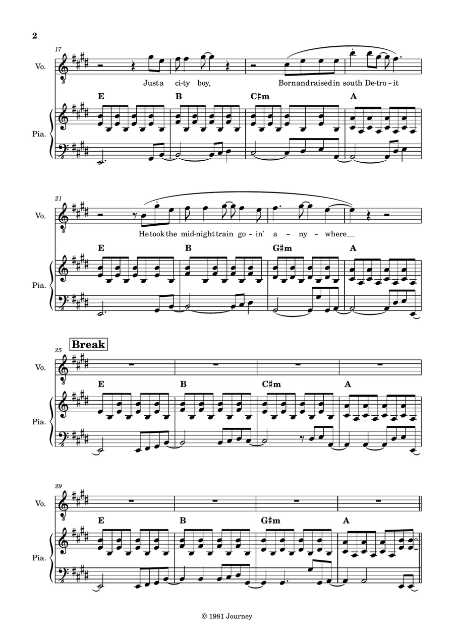 Don't Stop Believin' Don't Stop Believin' Piano, Vocal scores gallery preview page 2