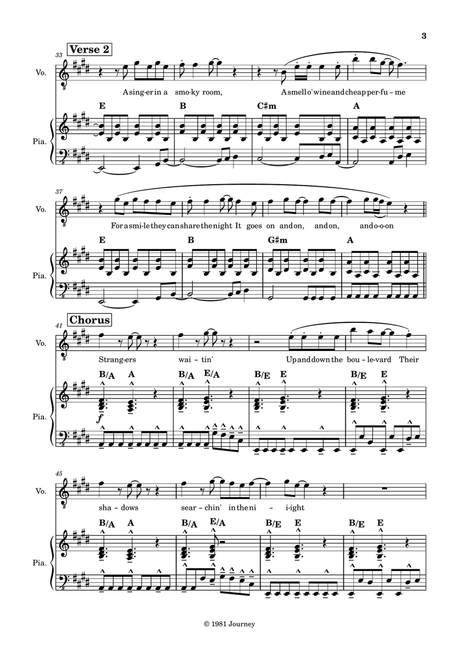 Don't Stop Believin' Don't Stop Believin' Piano, Vocal scores gallery preview page 3