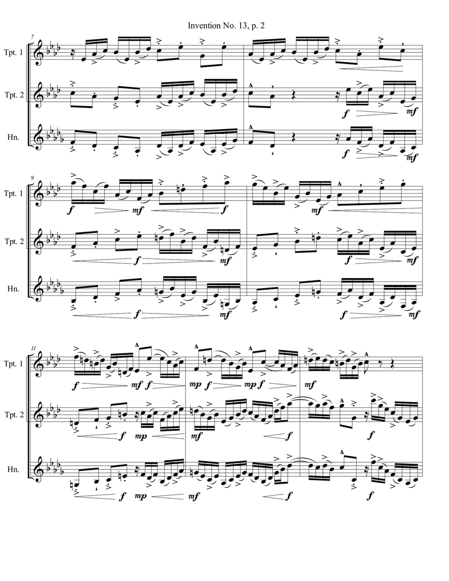 Bach Invention 13 for Trumpet Duet, OR for Trumpet and Horn Duet Brass Duet scores gallery preview page 2