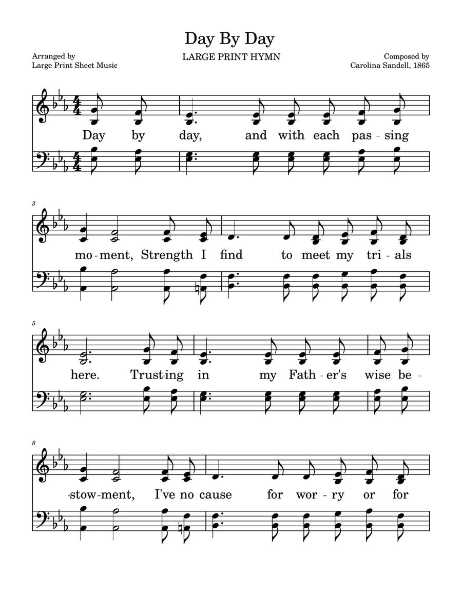 Day By Day Hymn LARGE PRINT Church Music Easy Piano scores gallery preview page 1