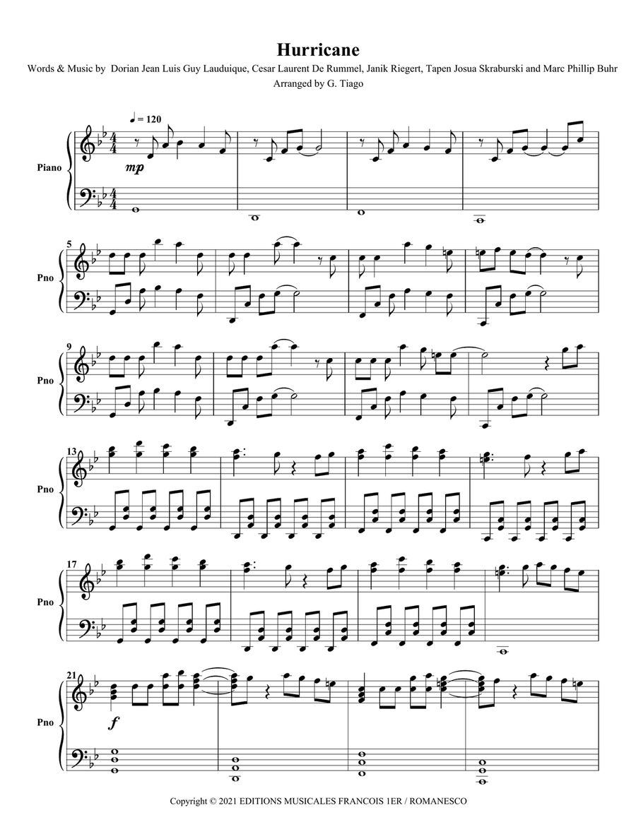 Hurricaine Hurricaine Piano Solo scores gallery preview page 1