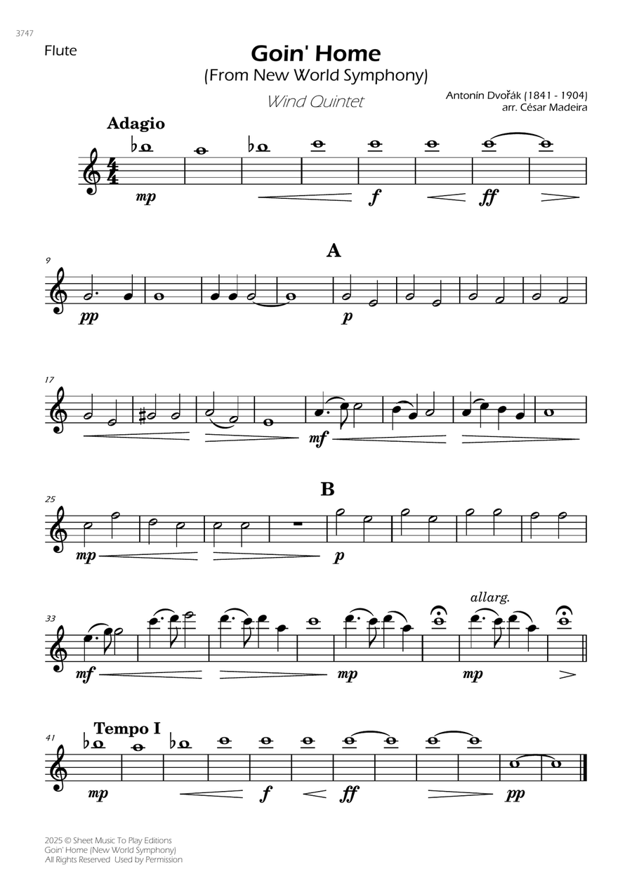 Goin' Home (New World Symphony) - Wind Quintet (Individual Parts) Woodwind Quintet scores gallery preview page 1