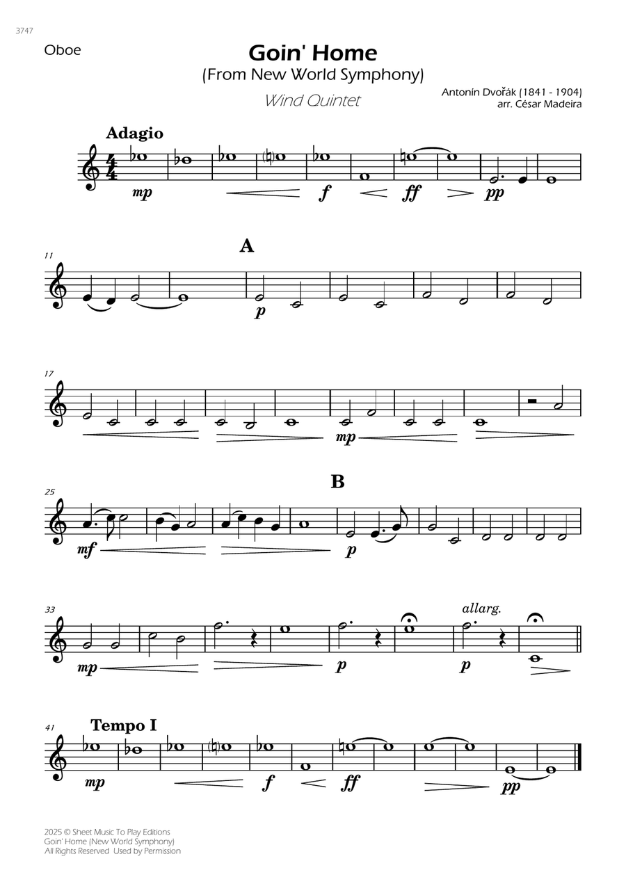 Goin' Home (New World Symphony) - Wind Quintet (Individual Parts) Woodwind Quintet scores gallery preview page 2