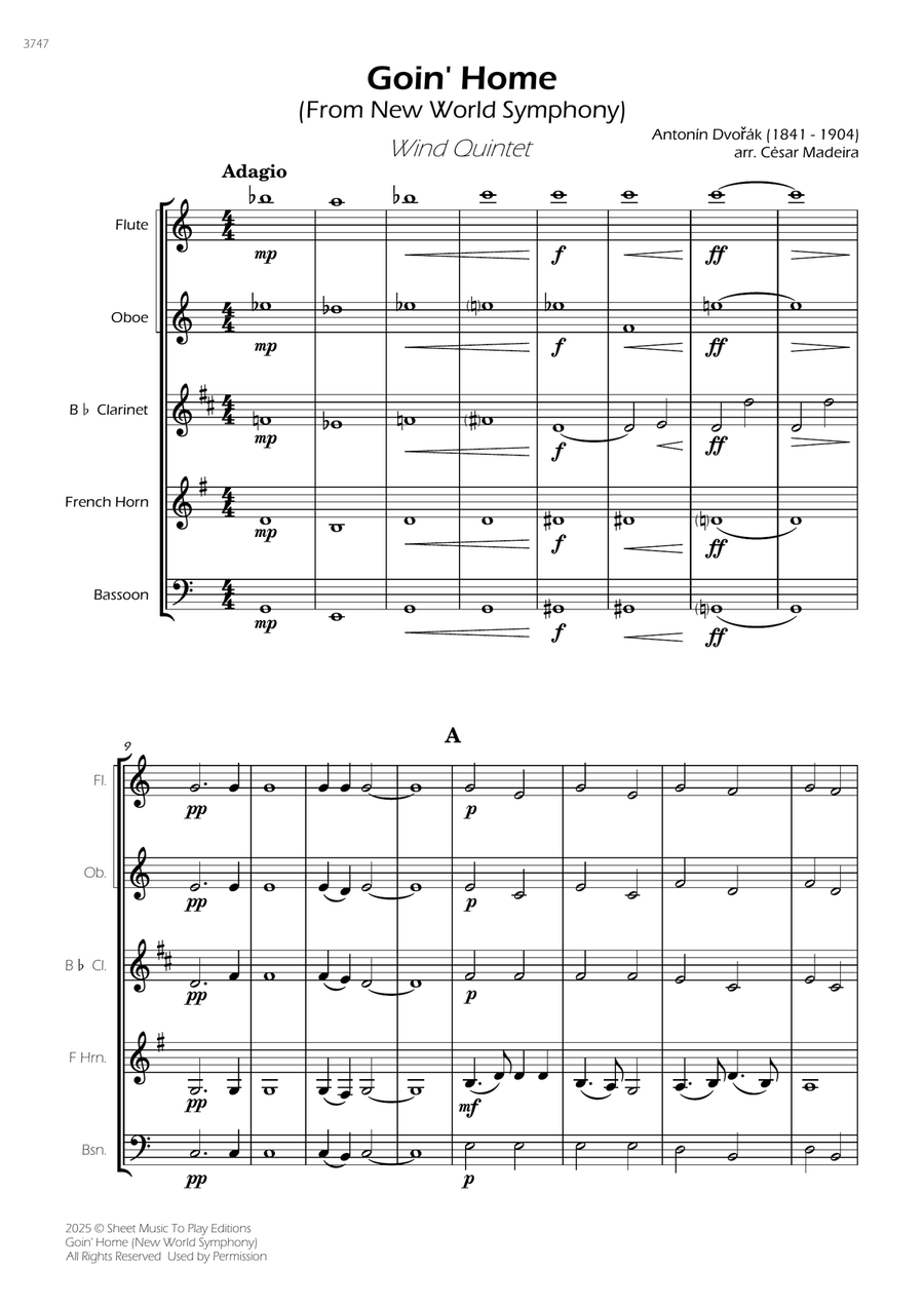 Goin' Home (New World Symphony) - Wind Quintet (Full Score and Parts) Woodwind Quintet scores gallery preview page 3