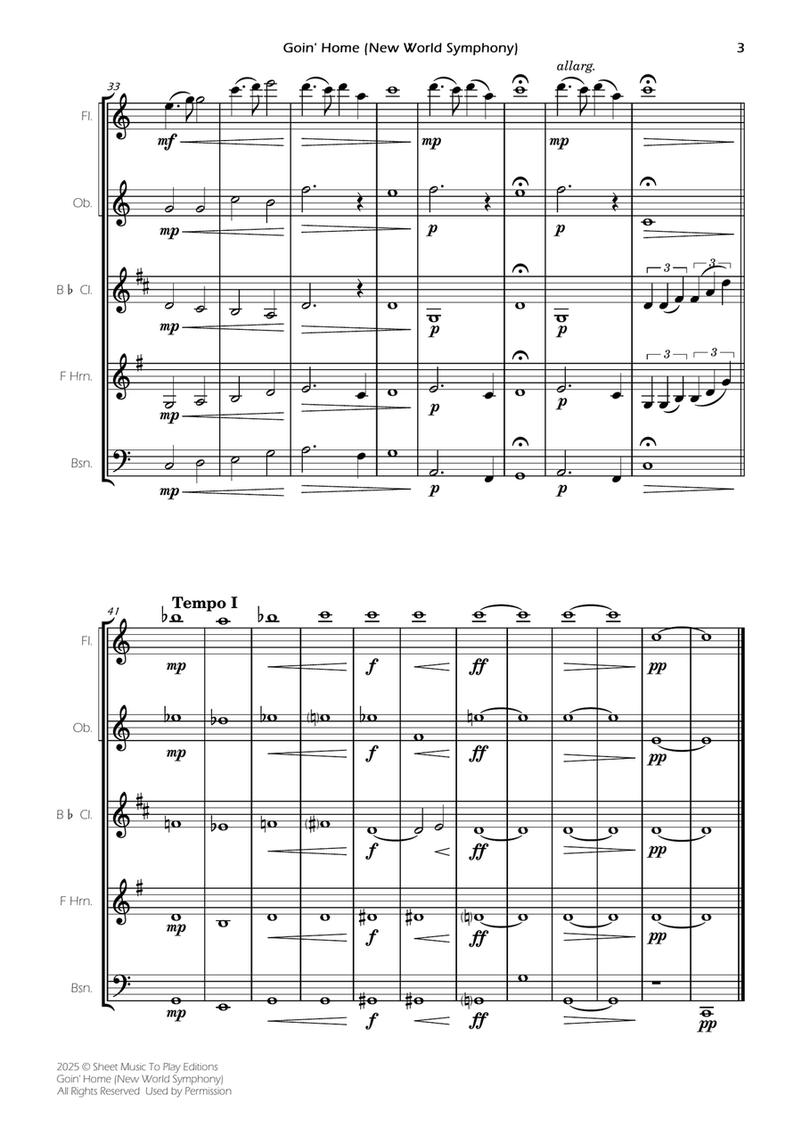 Goin' Home (New World Symphony) - Wind Quintet (Full Score and Parts) Woodwind Quintet scores gallery preview page 5