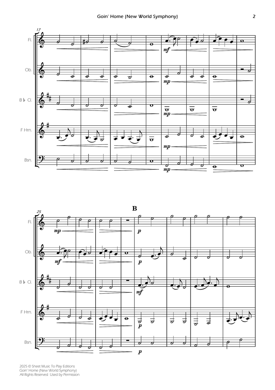 Goin' Home (New World Symphony) - Wind Quintet (Full Score) - Score Only Woodwind Quintet scores gallery preview page 2