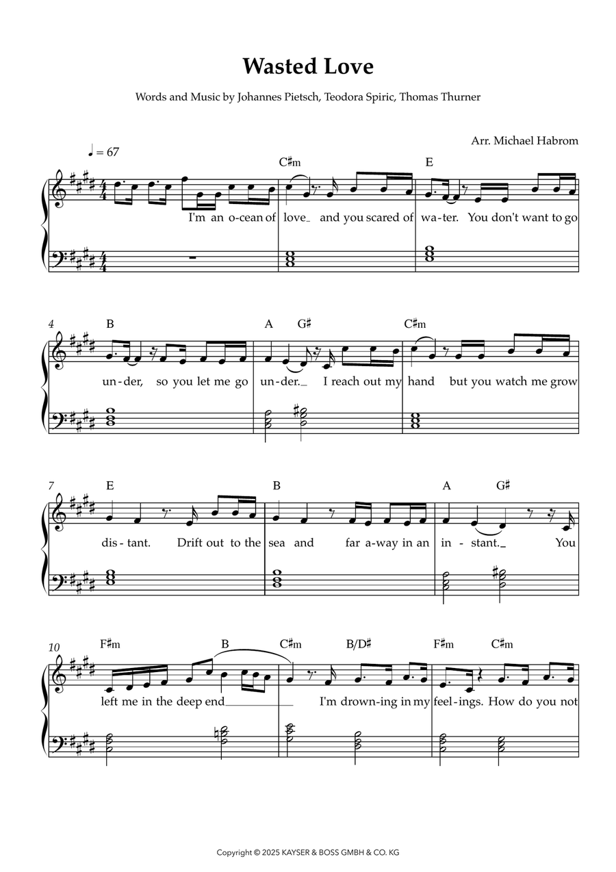 Wasted Love Wasted Love Easy Piano scores gallery preview page 1