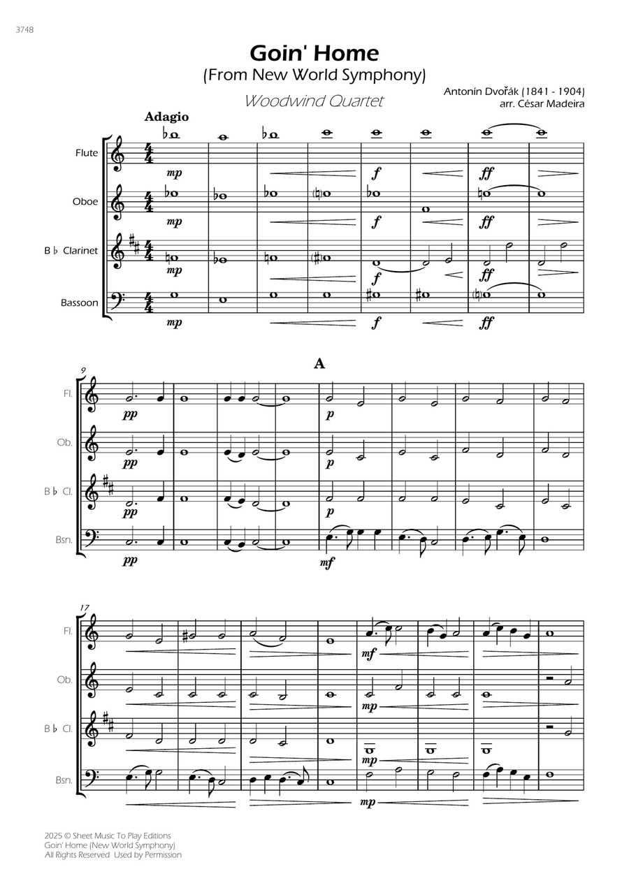 Goin' Home (New World Symphony) - Woodwind Quartet (Full Score and Parts) Woodwind Quartet scores gallery preview page 3