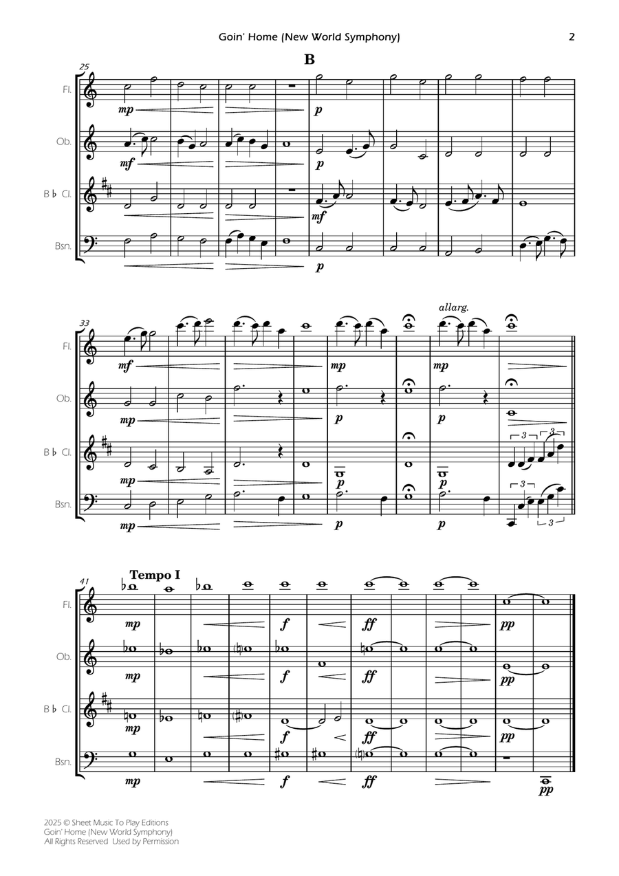 Goin' Home (New World Symphony) - Woodwind Quartet (Full Score and Parts) Woodwind Quartet scores gallery preview page 4