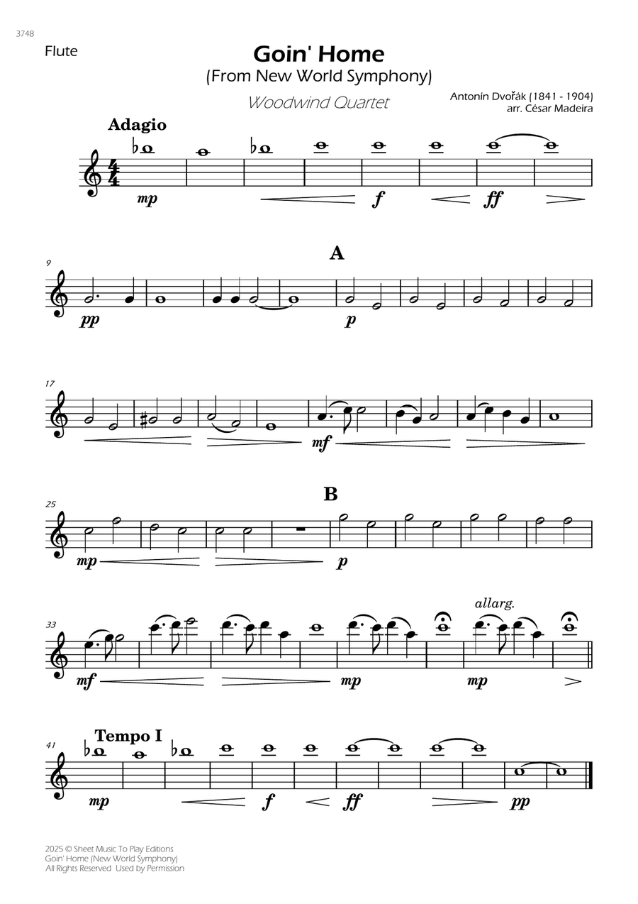 Goin' Home (New World Symphony) - Woodwind Quartet (Individual Parts) Woodwind Quartet scores gallery preview page 1