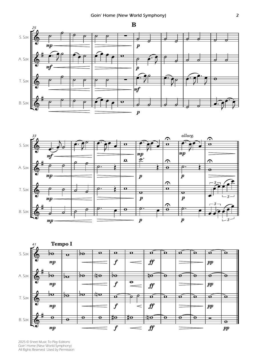 Goin' Home (New World Symphony) - Sax Quartet (Full Score and Parts) Saxophone Quartet scores gallery preview page 4