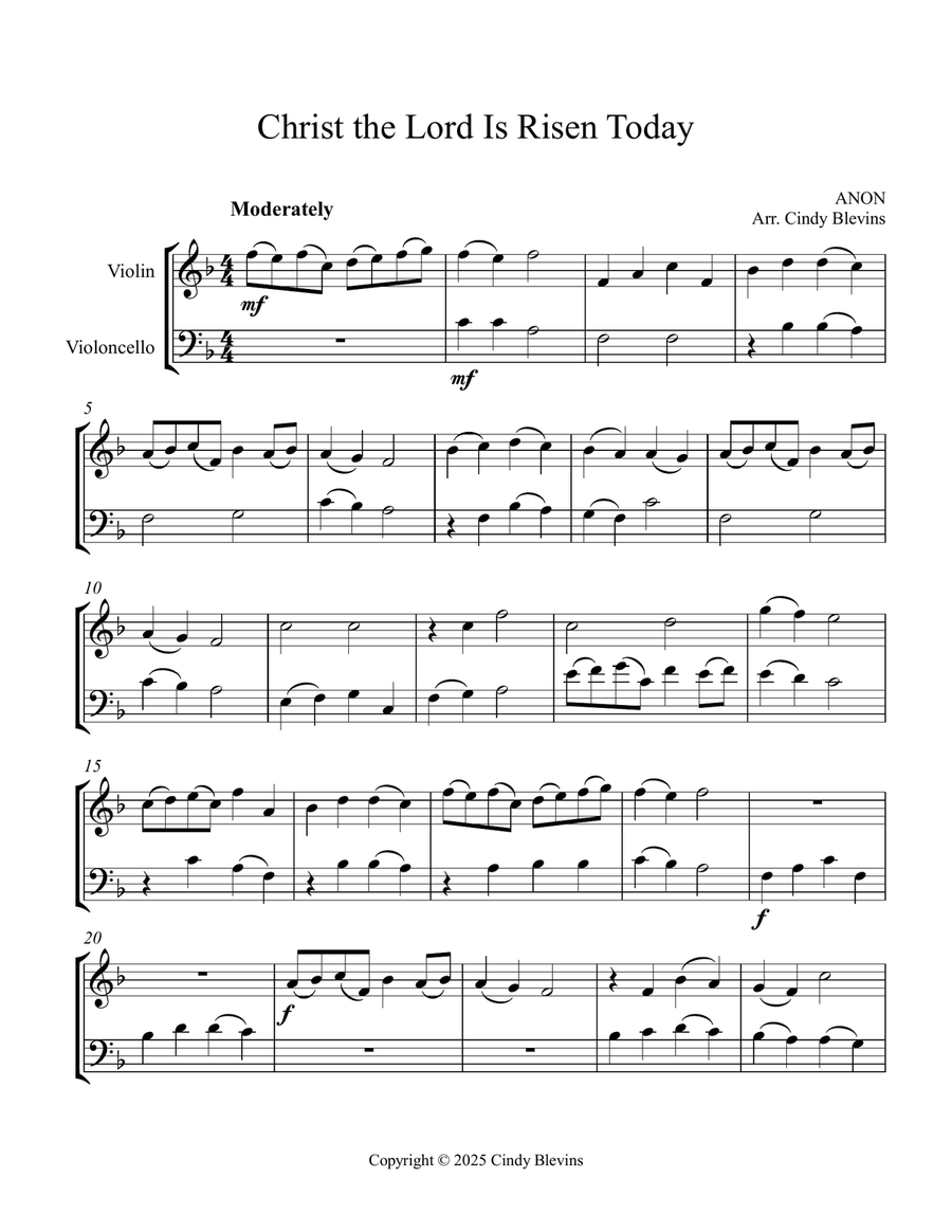 Christ the Lord Is Risen Today, for Violin and Cello String Duet scores gallery preview page 3