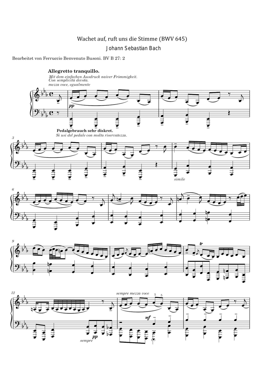 Wachet auf, ruft uns die Stimme BWV 645 - Johann Sebastian Bach Piano Solo scores gallery preview page 1