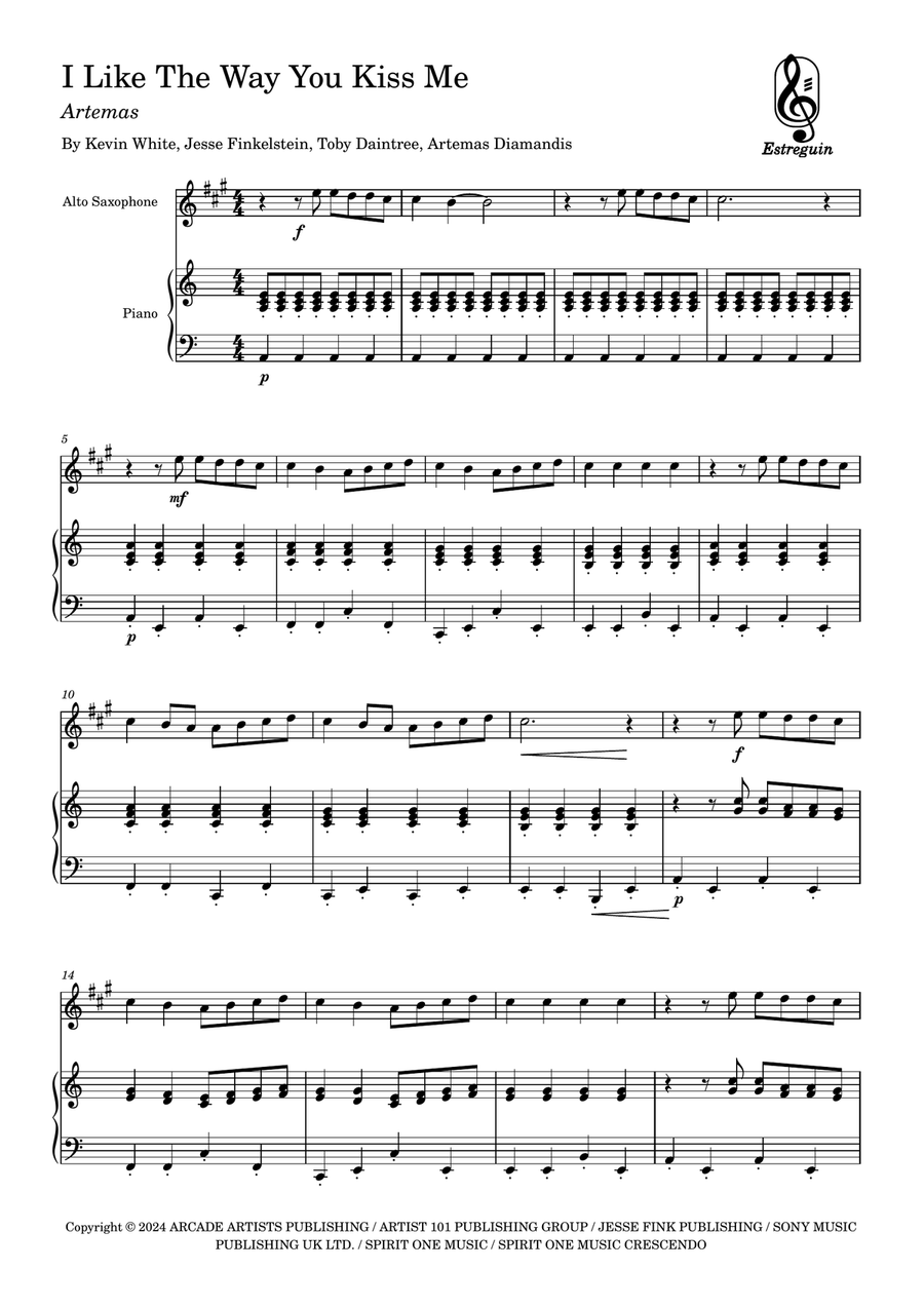I Like The Way You Kiss Me Alto Saxophone scores gallery preview page 1