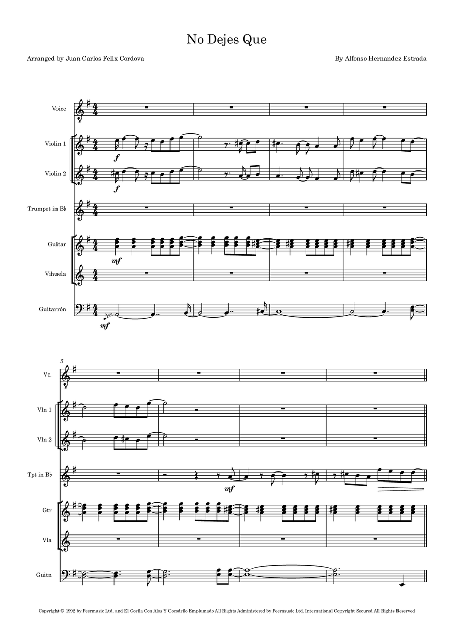 No Dejes Que No Dejes Que Mariachi Band scores gallery preview page 1
