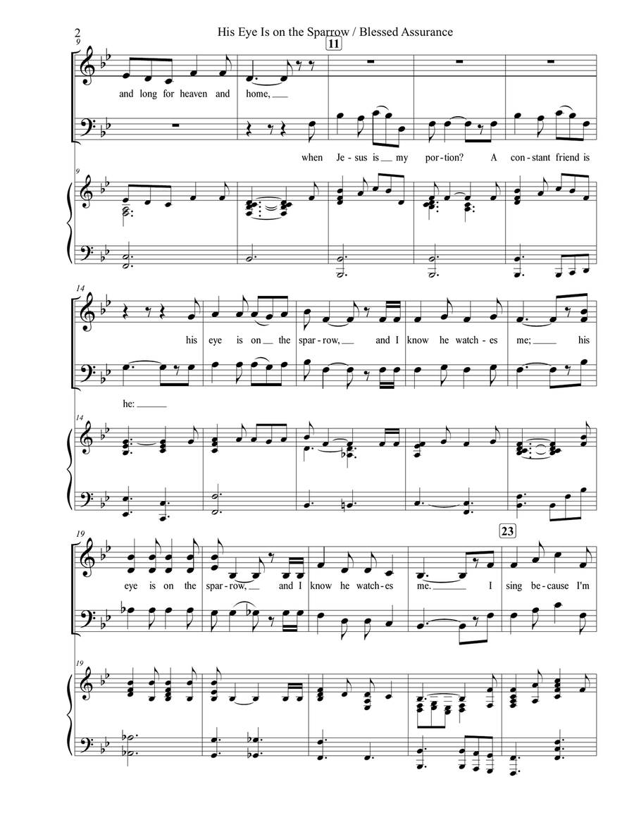 His Eye Is On the Sparrow / Blessed Assurance 4-Part scores gallery preview page 2