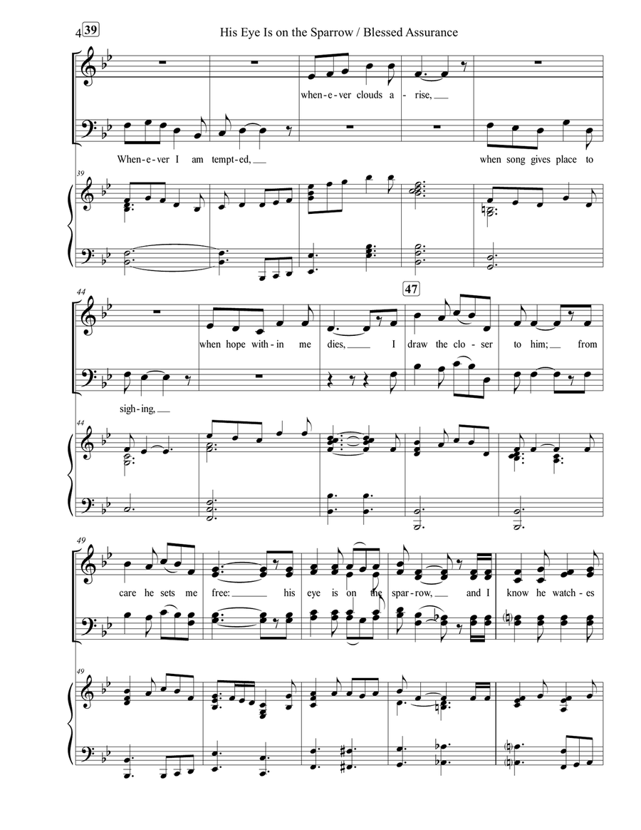 His Eye Is On the Sparrow / Blessed Assurance 4-Part scores gallery preview page 4