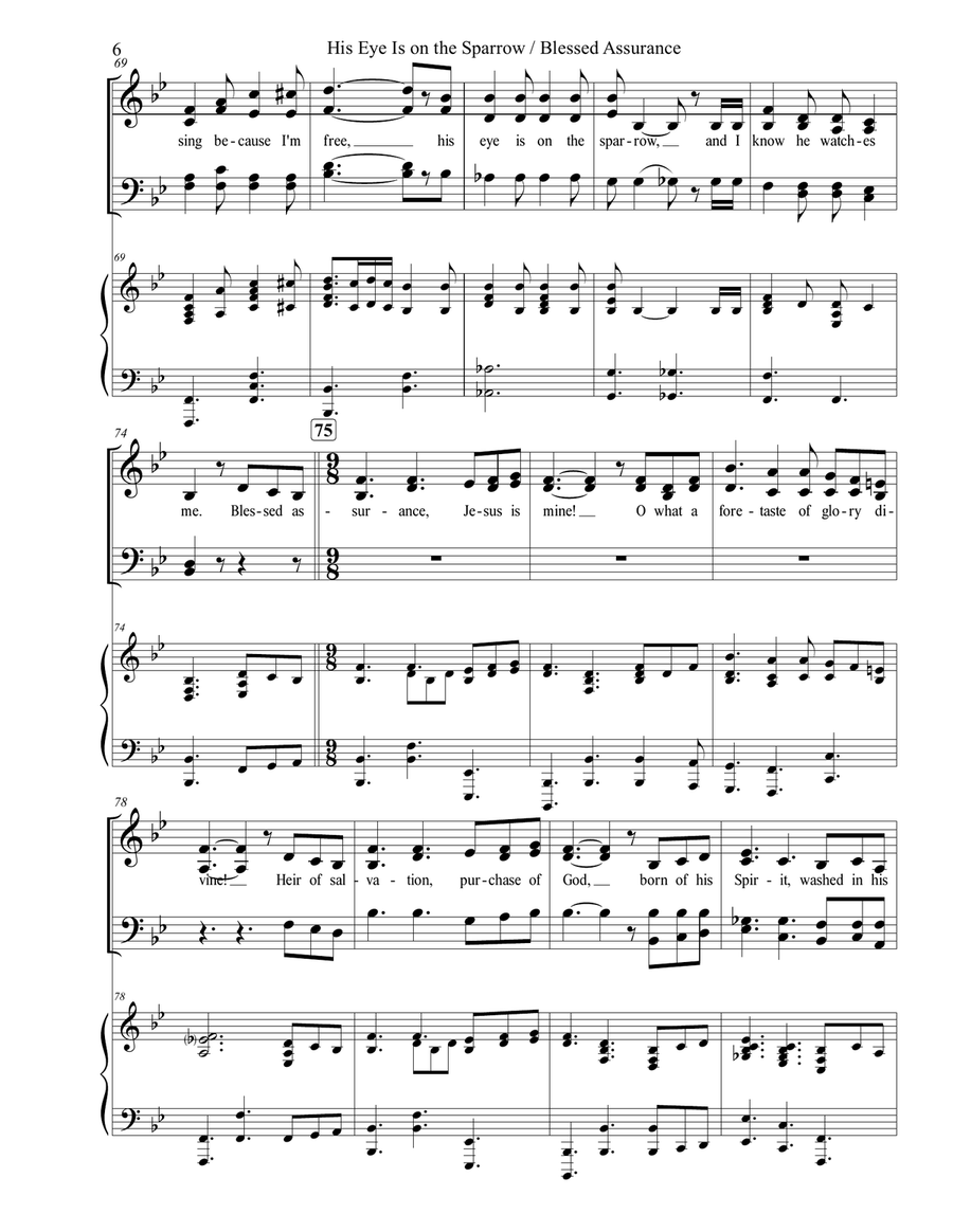 His Eye Is On the Sparrow / Blessed Assurance 4-Part scores gallery preview page 6