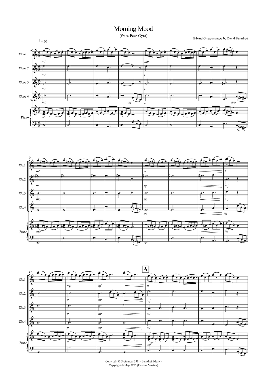 Morning Mood (from Peer Gynt) for Oboe Quartet Woodwind Quartet scores gallery preview page 1