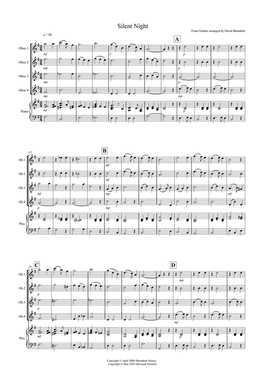 Silent Night for Oboe Quartet Woodwind Quartet scores gallery preview page 1