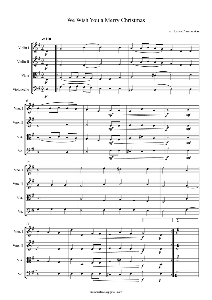 We Wish You a Merry Christmas String Quartet scores gallery preview page 2