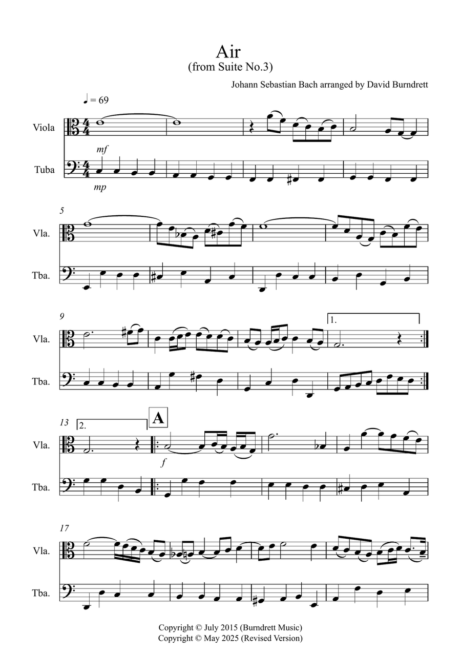 Air on a G String for Viola and Tuba Duet Tuba scores gallery preview page 1