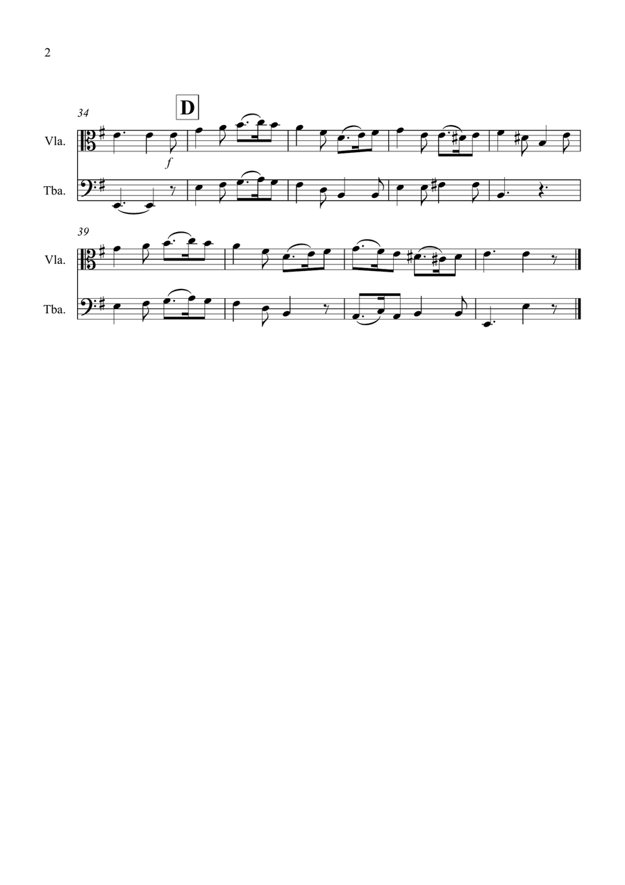 Greensleeves for Viola and Tuba Duet Tuba scores gallery preview page 2