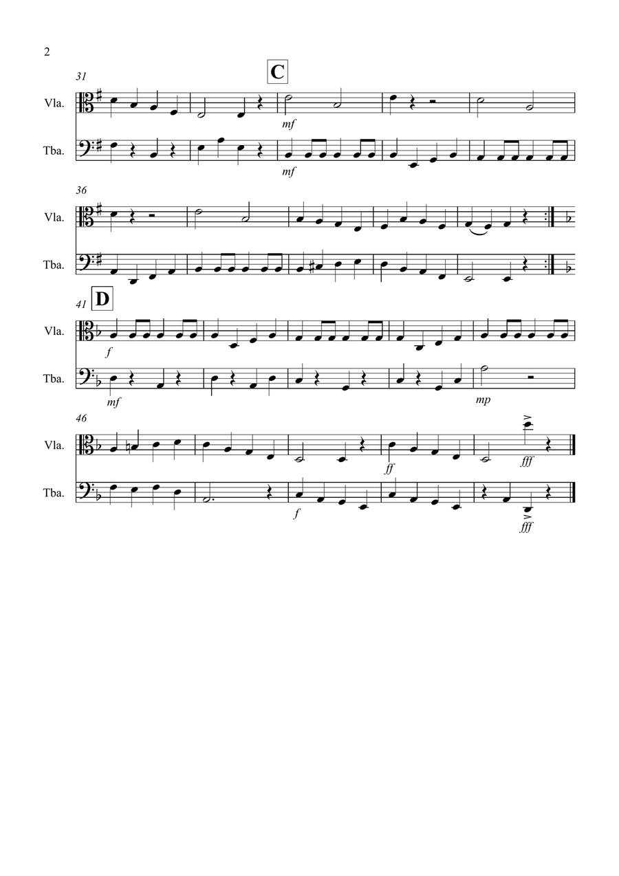 Drunken Sailor for Viola and Tuba Duet Tuba scores gallery preview page 2