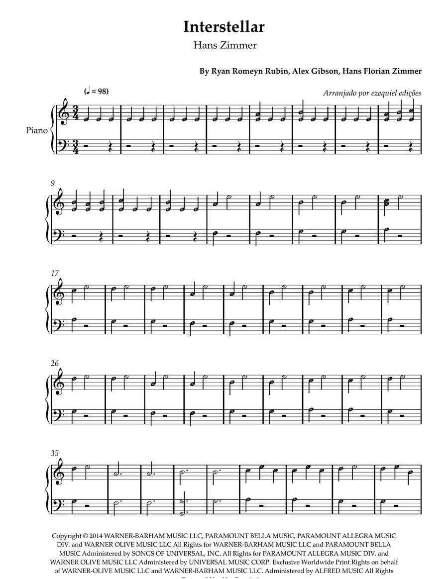 Interstellar Interstellar Easy Piano scores gallery preview page 1