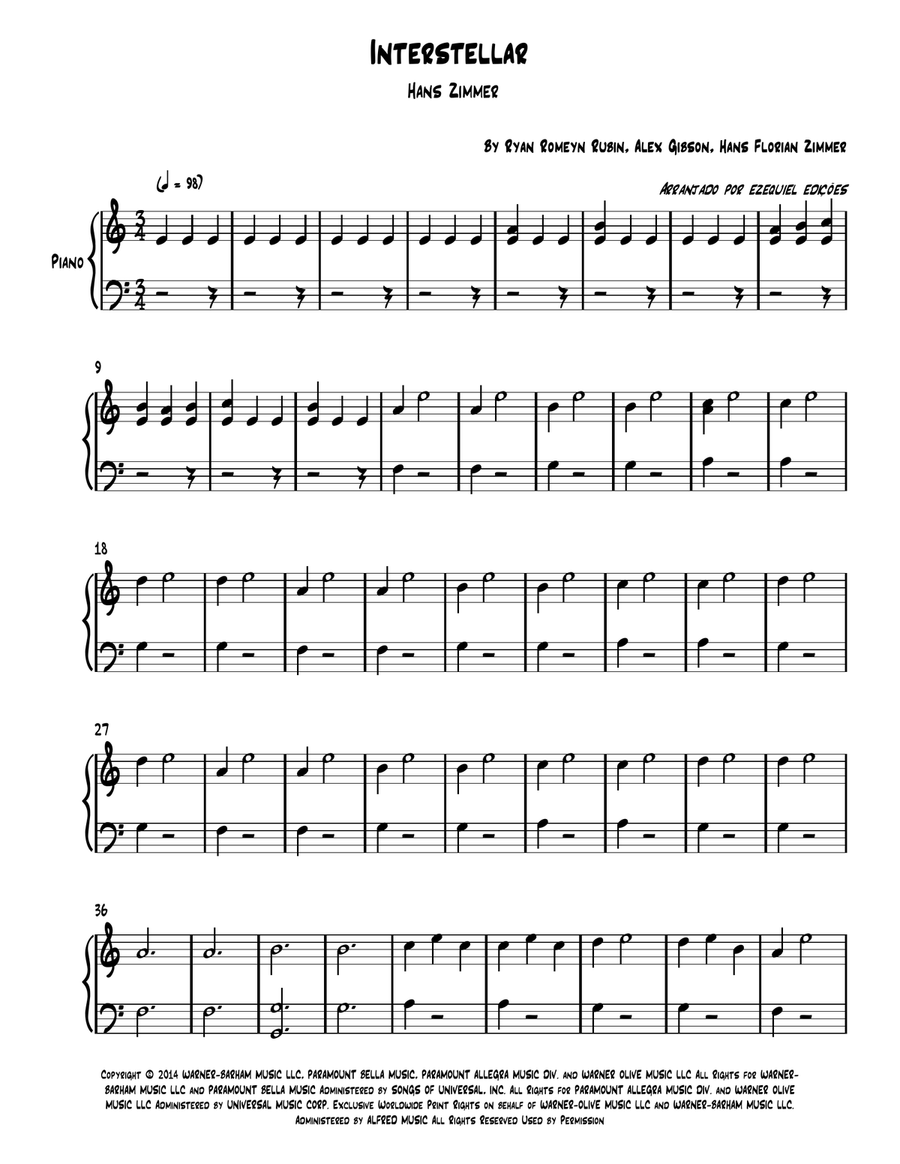 Interstellar Interstellar Piano Solo scores gallery preview page 1