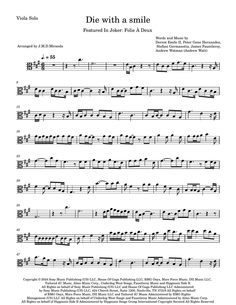 Die With A Smile Die With A Smile Viola Solo scores gallery preview page 1