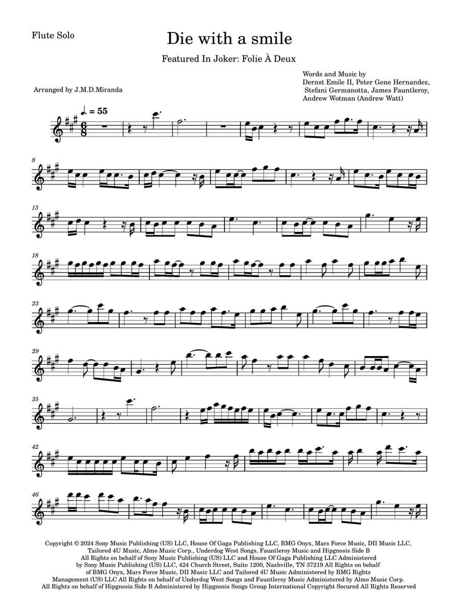 Die With A Smile Die With A Smile Flute Solo scores gallery preview page 1