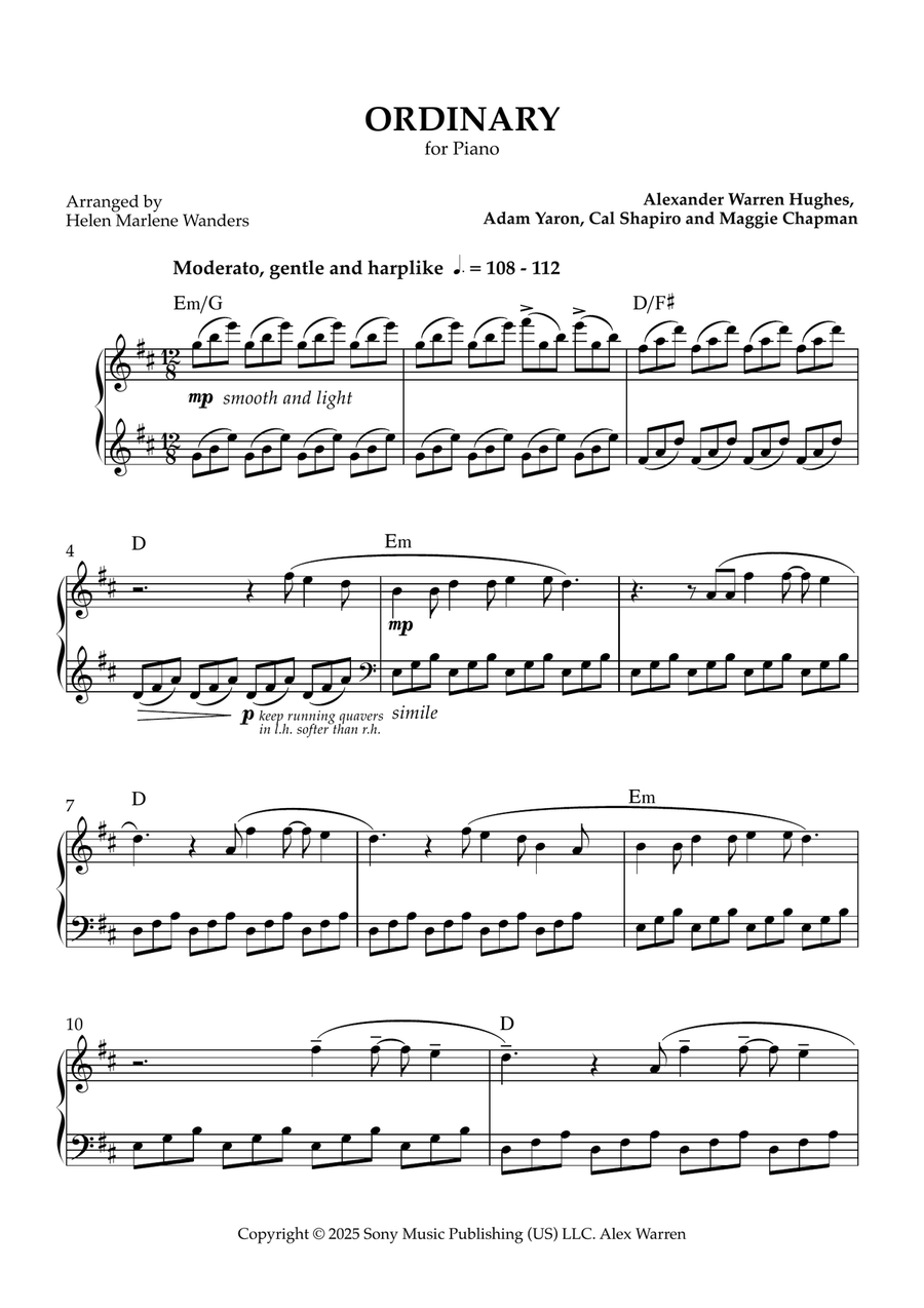 Ordinary Ordinary Piano Solo scores gallery preview page 1
